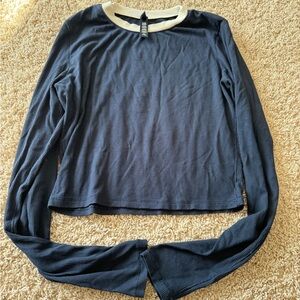 Skims Soft Lounge Ringer Ribbed Crop Navy Size XS